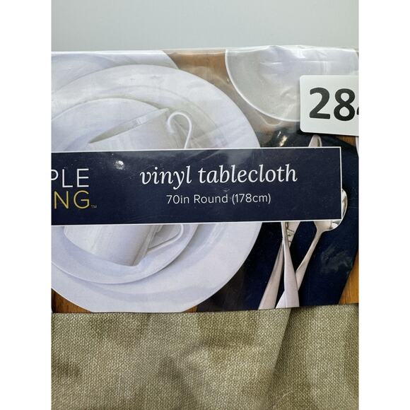 Simple Dining Vinyl 70" Round Tablecloth, 2 Tone Sage Green Geometric Pattern - Picture 3 of 6